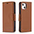 Leather Case Stands Flip Cover Holder for Apple iPhone 13 Mini Brown