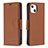 Leather Case Stands Flip Cover Holder for Apple iPhone 14 Plus Brown