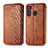 Leather Case Stands Flip Cover Holder for Samsung Galaxy A21 Brown