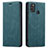 Leather Case Stands Flip Cover Holder for Samsung Galaxy M21 Blue