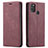 Leather Case Stands Flip Cover Holder for Samsung Galaxy M21 Red Wine