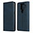 Leather Case Stands Flip Cover Holder for Sharp AQUOS Sense4 Plus Blue