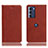 Leather Case Stands Flip Cover Holder H02P for Motorola Moto G200 5G Brown
