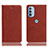 Leather Case Stands Flip Cover Holder H02P for Motorola Moto G41 Brown