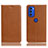 Leather Case Stands Flip Cover Holder H02P for Motorola Moto G51 5G Light Brown