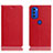 Leather Case Stands Flip Cover Holder H02P for Motorola Moto G51 5G Red