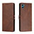 Leather Case Stands Flip Cover Holder H02X for Motorola Moto E22S Brown