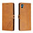 Leather Case Stands Flip Cover Holder H02X for Motorola Moto E22S Light Brown