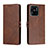 Leather Case Stands Flip Cover Holder H02X for Xiaomi Redmi 10C 4G Brown