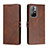 Leather Case Stands Flip Cover Holder H02X for Xiaomi Redmi Note 11S 5G Brown