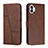Leather Case Stands Flip Cover Holder H03X for Nothing Phone 1 Brown