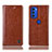 Leather Case Stands Flip Cover Holder H04P for Motorola Moto G51 5G Light Brown