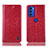 Leather Case Stands Flip Cover Holder H04P for Motorola Moto G51 5G Red