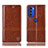 Leather Case Stands Flip Cover Holder H06P for Motorola Moto G51 5G Light Brown