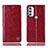 Leather Case Stands Flip Cover Holder H06P for Motorola Moto G71 5G Red