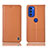 Leather Case Stands Flip Cover Holder H07P for Motorola Moto G51 5G Orange