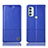 Leather Case Stands Flip Cover Holder H07P for Motorola Moto G71 5G Blue