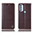 Leather Case Stands Flip Cover Holder H07P for Motorola Moto G71 5G Brown