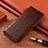 Leather Case Stands Flip Cover Holder H08P for Samsung Galaxy S21 5G Brown