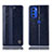 Leather Case Stands Flip Cover Holder H09P for Motorola Moto G51 5G Blue