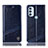 Leather Case Stands Flip Cover Holder H09P for Motorola Moto G71 5G Blue
