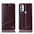 Leather Case Stands Flip Cover Holder H09P for Motorola Moto G71 5G Brown