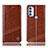 Leather Case Stands Flip Cover Holder H09P for Motorola Moto G71 5G Light Brown