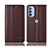 Leather Case Stands Flip Cover Holder H10P for Motorola Moto G31 Brown