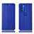 Leather Case Stands Flip Cover Holder H10P for Motorola Moto G51 5G Blue