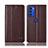 Leather Case Stands Flip Cover Holder H10P for Motorola Moto G51 5G Brown