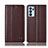 Leather Case Stands Flip Cover Holder H10P for Oppo Reno6 Pro 5G India Brown