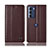 Leather Case Stands Flip Cover Holder H11P for Motorola Moto Edge S30 5G Brown