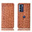 Leather Case Stands Flip Cover Holder H16P for Motorola Moto G200 5G Light Brown