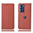 Leather Case Stands Flip Cover Holder H18P for Motorola Moto G200 5G Brown