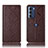 Leather Case Stands Flip Cover Holder H19P for Motorola Moto Edge S30 5G Brown