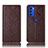 Leather Case Stands Flip Cover Holder H19P for Motorola Moto G51 5G Brown