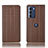 Leather Case Stands Flip Cover Holder H20P for Motorola Moto G200 5G Brown