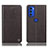 Leather Case Stands Flip Cover Holder H21P for Motorola Moto G51 5G Brown