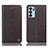 Leather Case Stands Flip Cover Holder H21P for Oppo Reno6 5G Brown
