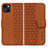 Leather Case Stands Flip Cover Holder HF1 for Apple iPhone 14 Brown