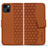 Leather Case Stands Flip Cover Holder HF1 for Apple iPhone 14 Plus Brown