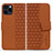 Leather Case Stands Flip Cover Holder HF1 for Apple iPhone 14 Pro Brown