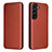 Leather Case Stands Flip Cover Holder L02Z for Samsung Galaxy S21 5G Brown