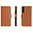 Leather Case Stands Flip Cover Holder L06 for Samsung Galaxy S21 5G Brown