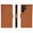 Leather Case Stands Flip Cover Holder L06 for Samsung Galaxy S21 Ultra 5G Brown