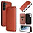 Leather Case Stands Flip Cover Holder L11Z for Samsung Galaxy S23 5G Brown