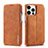 Leather Case Stands Flip Cover Holder LC1 for Apple iPhone 13 Pro Brown