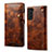 Leather Case Stands Flip Cover Holder M01T for Samsung Galaxy S22 5G Brown