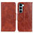 Leather Case Stands Flip Cover Holder M02L for Motorola Moto G200 5G Brown