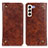 Leather Case Stands Flip Cover Holder M04L for Samsung Galaxy S21 5G Brown